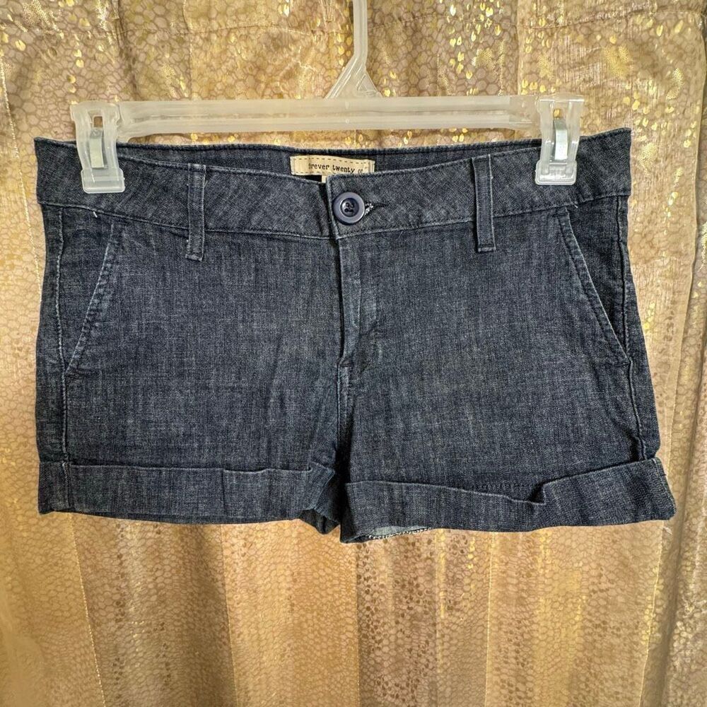 Forever 21 Vintage 2000s Y2K Low Rise Blue Cuffed Shorty Micro Shorts Size 30